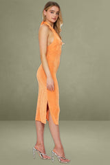 Orange Midi Halter Neck Dress