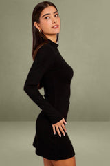 Long Sleeve Mini Black Bodycon Dress