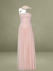 Qianna Baby Pink Peplum Top Drop Waist Chiffon Gown