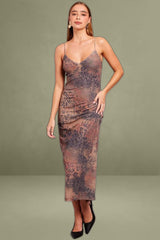 Brown Abstract Singlet Bodycon Maxi Dress