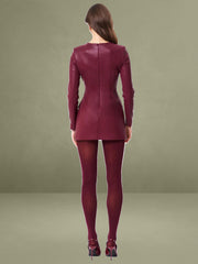 Baila Burgundy Vegan Leather Blazer Mini Dress