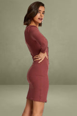 Brown Button Front Bodycon Dress