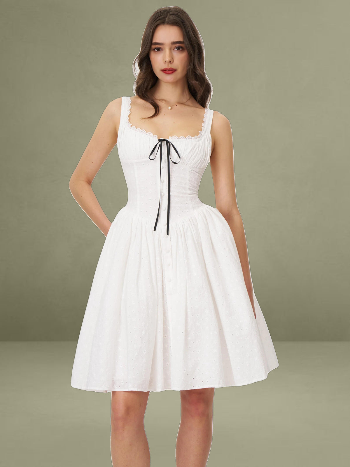 Madison Cotton Eyelet Square Neck Midi Dress