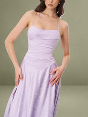 Raegan Taro Purple Jacquard Rouched Maxi Dress