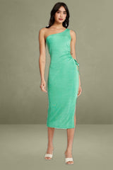 Green Midi Dress One Shoulder Evening
