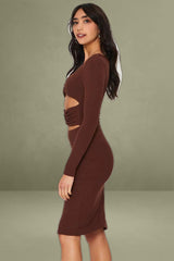 Brown Midi Dress Long Sleeve