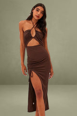 Brown Cut Out Bodycon Party Dress