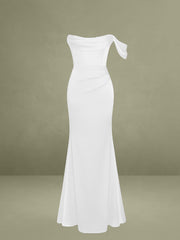 Ivona White Halter Neck Double Duchess Satin Gown