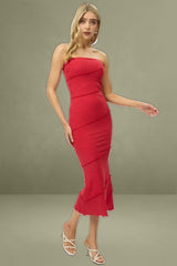 Red Bodycon Dress Midi Strapless