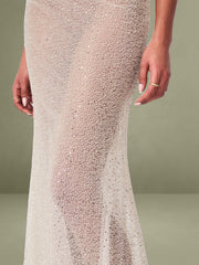 Zahya Lime Halter Backless Beaded Mesh Gown