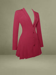 Delia Burgundy Blazer Dress with Pleated Detail