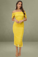 Yellow Mesh Bodycon Dress