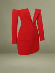Red Off Shoulder Long Sleeve Blazer Dress