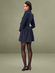 Xabrina Navyblue Pinstripe Long Sleeve Shirt Mini Dress