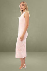 Pink Bodycon Dress Round Neck Sleeveless Burnout