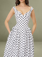 Rahma Polka Dot Drop Waist Midi Cotton Poplin Dress