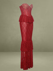 Quennell Burgundy Lace Corset Maxi Dress