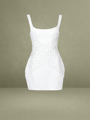 Tais Pearl Beaded Cocoon Shape Sleeveless Mini Dress