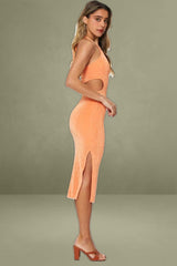 Orange Midi Halter Neck Dress
