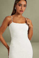 White Textured Bodycon Dress