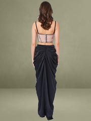 Cadence Black Satin Crystal Embellished Corset Dress