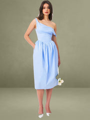 Reina Blue Drop Waist Corset Midi Dress