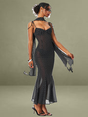 Black Base Polka Dot Chiffon Maxi Dress