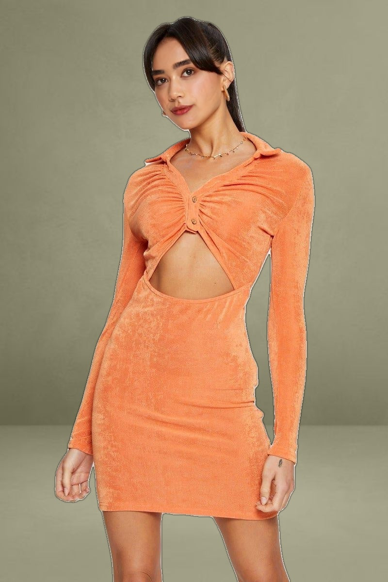 Orange Mini Dress Slinky Jersey Cut Out