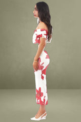 White Floral One-Shoulder Mesh Bodycon Dress
