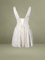 Zahara Off White Jacquard Drop Waist Mini Dress