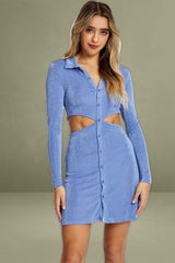 Purple Button Front Cut Out Dress