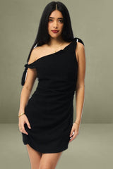 Black Bodycon Dress Tie Up Shoulder
