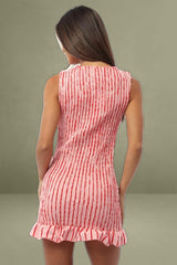 Pink Stripe Shirred Mini Bodycon Dress