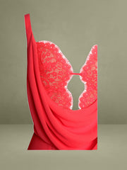 Ulanda Red Chiffon Lace Backless Maxi Train Dress