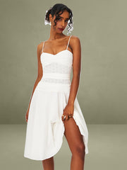 Maelis White Eyelet Drop Waist Cotton Midi Dress