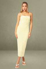 Yellow Bodycon Dress Maxi Ribbon Trim