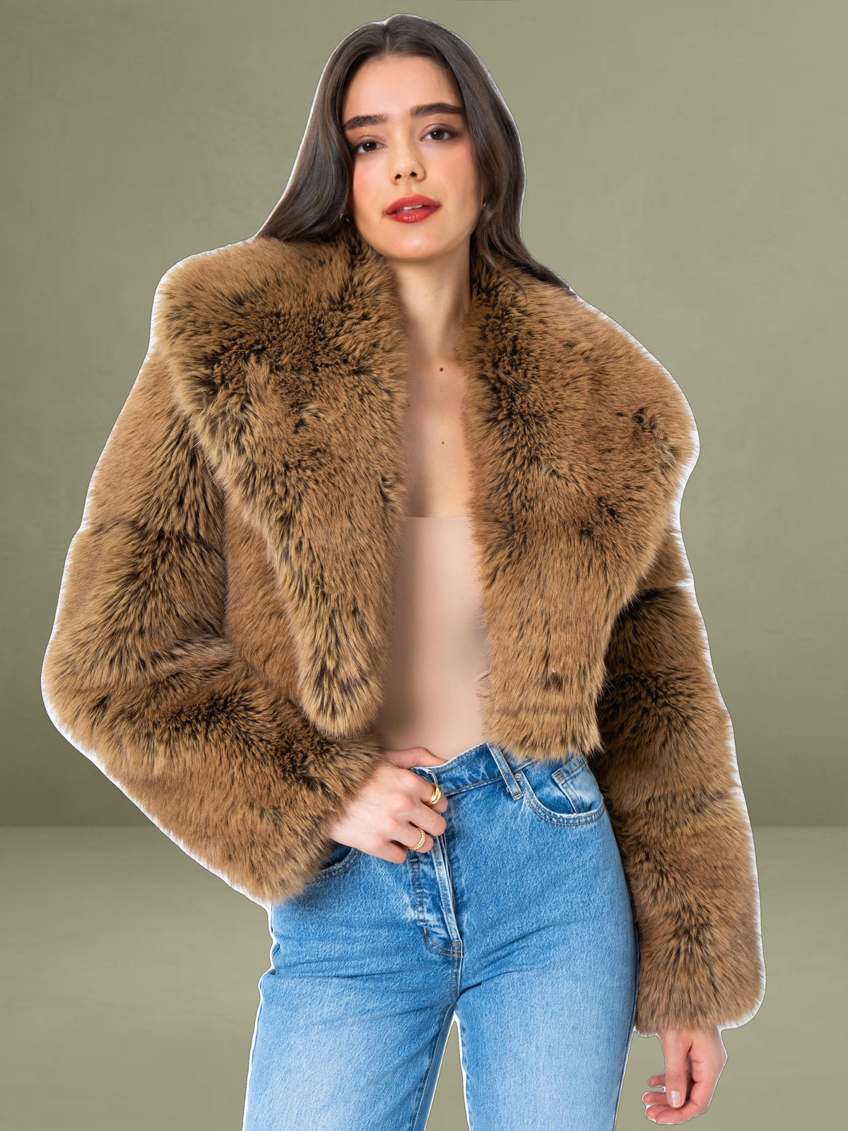 Yadavi Brown Vegan Fur Cropped Jacket