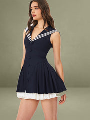 Calliope Navy Sailor Pleated Mini Dress