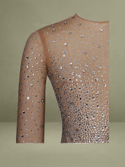 Isabel Crystal Embellished Mesh Long Sleeve Maxi Dress