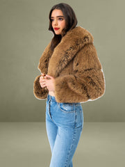 Yadavi Brown Vegan Fur Cropped Jacket