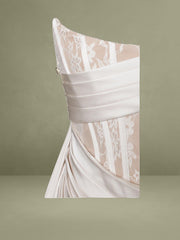 Callie Pearl White Lace Satin Corset High Slit Gown