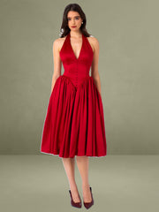 Cara Red Plunging Halter Backless Maxi Dress