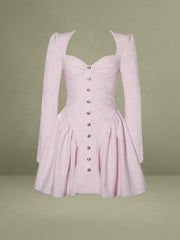 Tae Pink Tweed Long Sleeve Drop Waist Mini Dress