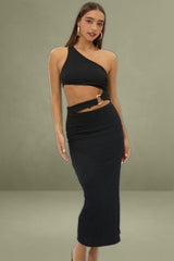 Black Bodycon Dress One Shoulder Textured