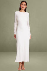 Long Sleeve White Textured Dress