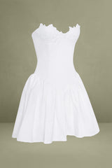 Sacha White Lace Drop Waist Corset Puffy Mini Dress