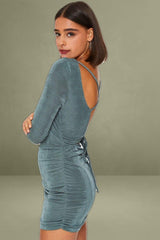 Green Strappy Tie Back Slinky Jersey Ruched Bodycon Dres