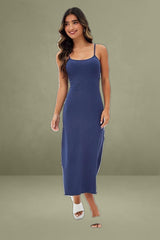 Blue Maxi Dress Sleeveless Scoop Neck Bodycon Jersey