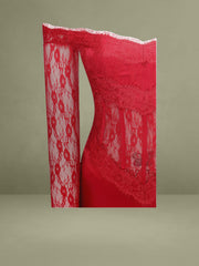 Red Lace Satin Corset Maxi Dress