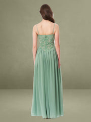 Ucille Sage Green Embroidered Chiffon Maxi Dress